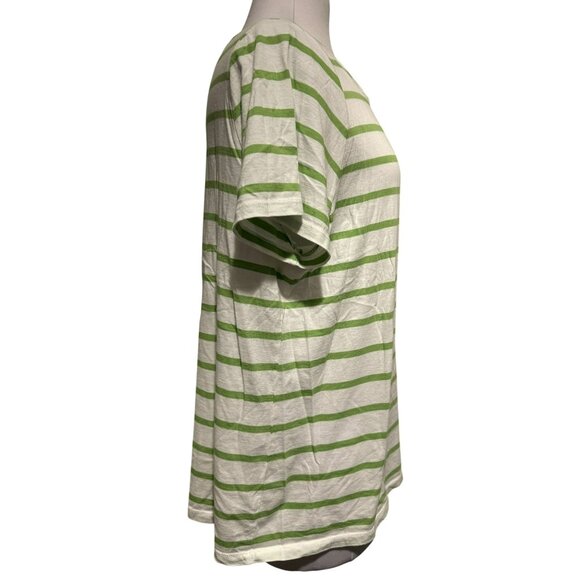 TALBOTS Green Striped Pima Cotton Short Sleeve Scalloped Neck Knit Top Tee 2Xp - Picture 2 of 5